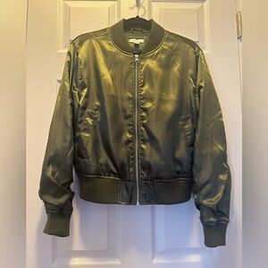 Olive Green Topshop Satin Bomber, size 4-6